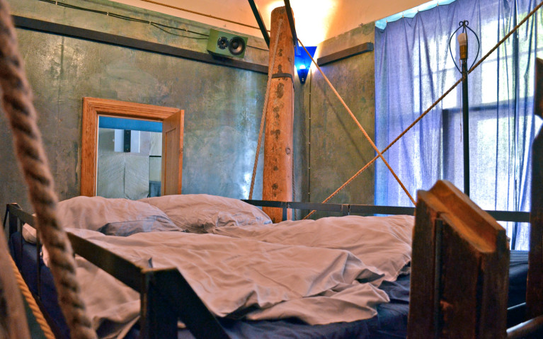 Bed View of 4 Beams at Propeller Island City Lodge :: I've Been Bit! A Travel Blog
