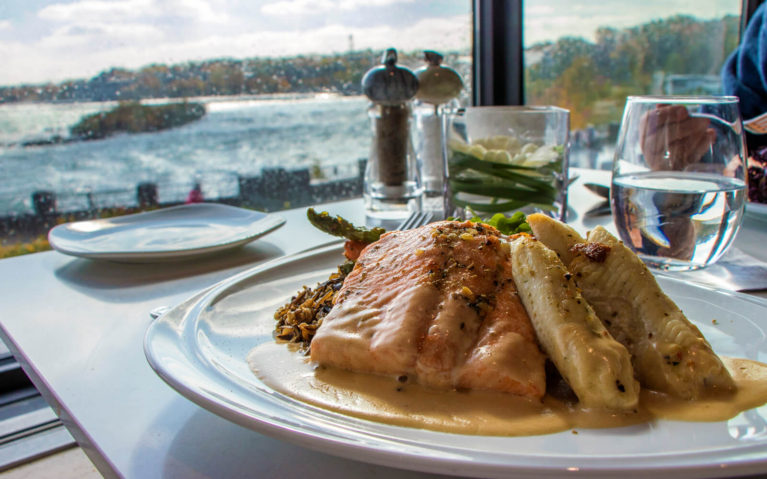 Manitoulin Rainbow Trout and Whitefish Dinner with Views of the Niagara River in the Background at the Table Rock Restaurant :: I've Been Bit! Travel Blog