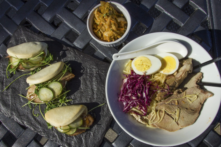 Delicious spread of Pork Ramen and Steamed Buns at Cobble Beach in Owen Sound Ontario :: I've Been Bit! A Travel Blog
