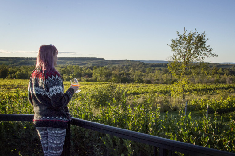 Lindsay Enjoying a Glass of Wine at Coffin Ridge on a Grey County Autumn Getaway :: I've Been Bit! Travel Blog