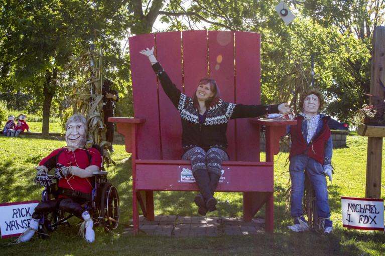 Lindsay hanging out with the Meaford Scarecrows :: I've Been Bit! A Travel Blog