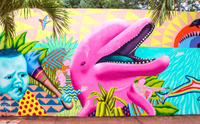 Pink Dolphin Stars in Aaron Glasson's Sea Walls Mural in Cozumel :: I've Been Bit! Travel Blog