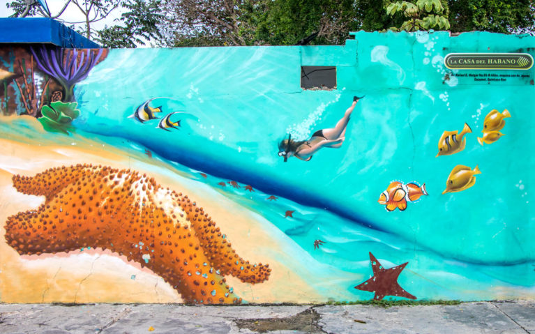 Another Half of the Mural Pictured Above with Starfish, Lady Swimming and Other Marine Life :: I've Been Bit! Travel Blog
