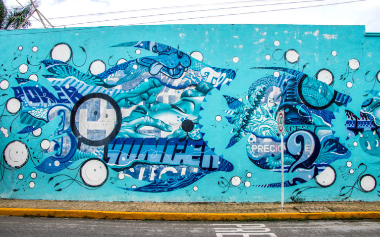 Fish Eats Fish in this Pangeaseed Sea Walls Mural in Cozumel :: I've Been Bit! Travel Blog