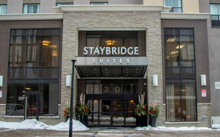Shot of Staybridge Suites from Across the Street in Hamilton, Ontario