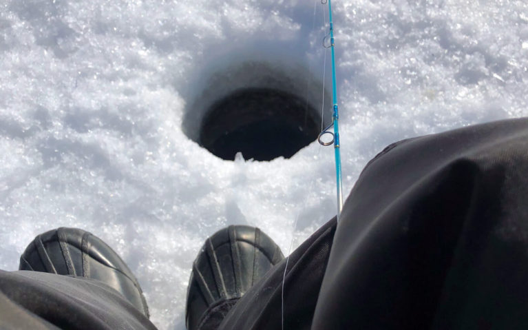 Ice Fishing Hole and Rod in Sault Ste Marie :: I've Been Bit! Travel Blog