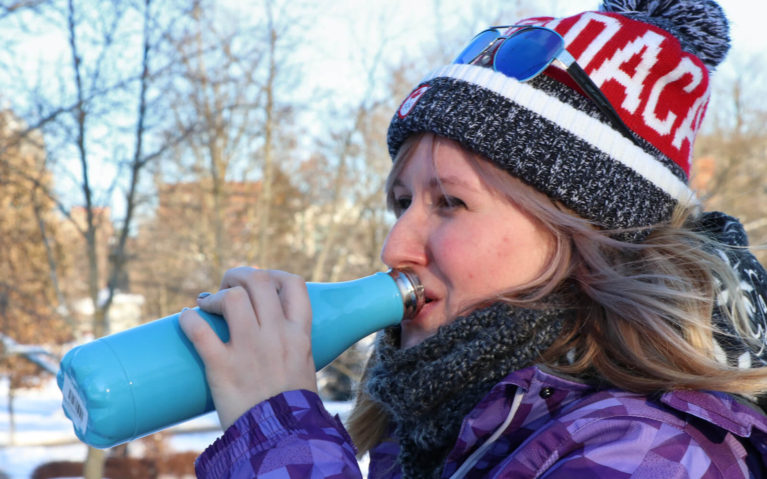 Lindsay with her Reusable Water Bottle in the Winter :: I've Been Bit! Travel Blog
