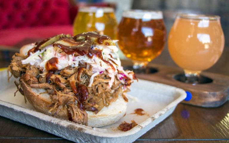 Delicious Pulled Pork Sandwich with a Flight of Beer at Shakespeare Brewing Company :: I've Been Bit! Travel Blog