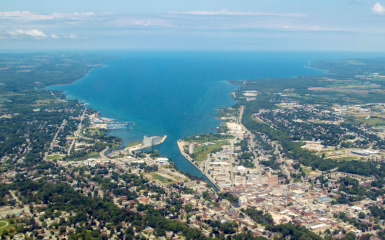 View of Owen Sound from the FlyGTA Flight Between Wiarton and Toronto :: I've Been Bit! Travel Blog