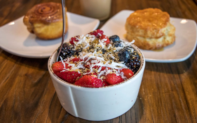 Açai Bowl with Honey Biscuit and Sticky Bun at Allenberry Resort's Breeches Bakery and Cafe :: I've Been Bit! Travel Blog
