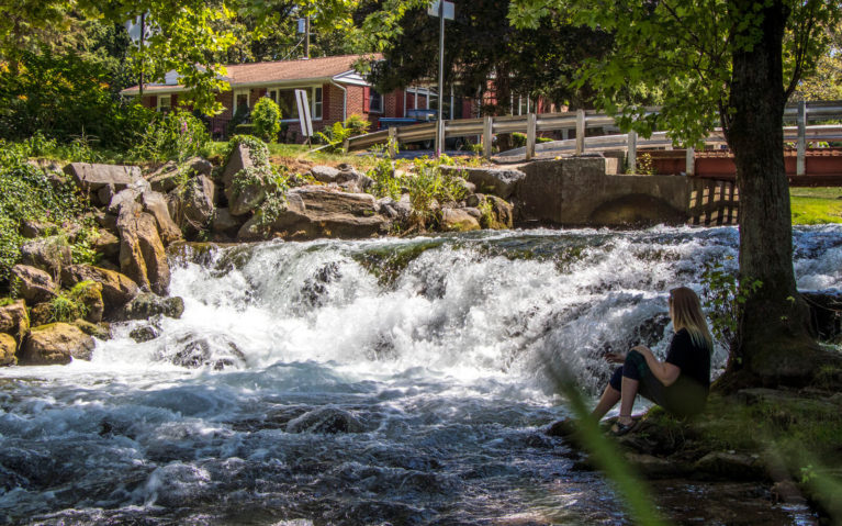 Lindsay Sitting in Front of Letort Falls :: I've Been Bit! Travel Blog