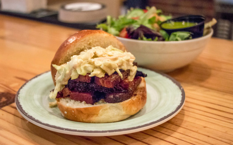 Braised Bacon Sandwich with Side Salad at Molly Pitcher Brewing Company :: I've Been Bit! Travel Blog