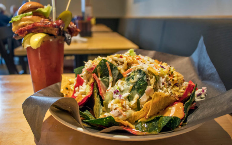 TheSmoke's Pulled Pork Nachos with the Fully-Loaded Caesar in the Background :: I've Been Bit! Travel Blog