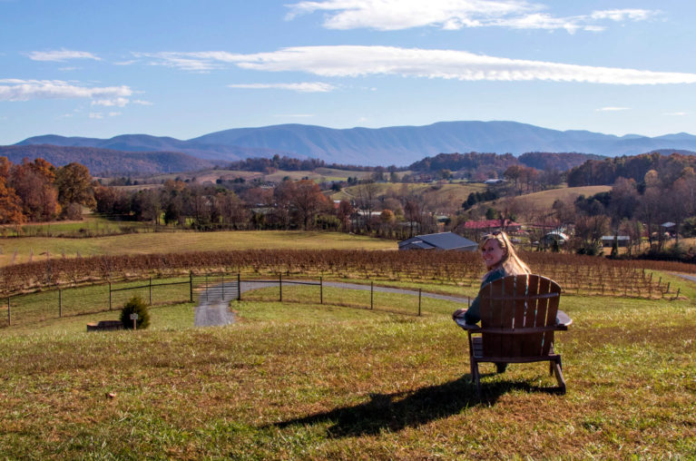 Lindsay Sitting in a Muskoka Chair Enjoying the Views from the Great Valley Farm Brewery :: I've Been Bit! Travel Blog