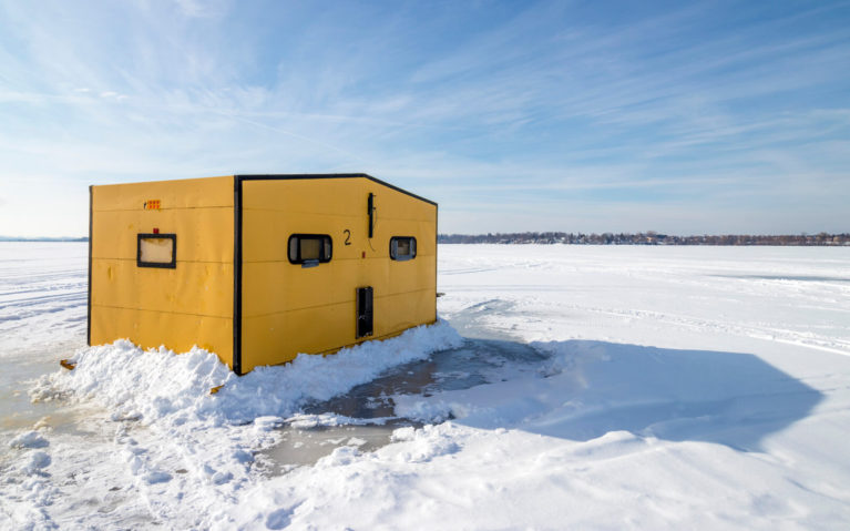 Yellow Ice Fishing Hut on Frozen Lake Scugog in Durham Region :: I've Been Bit! Travel Blog
