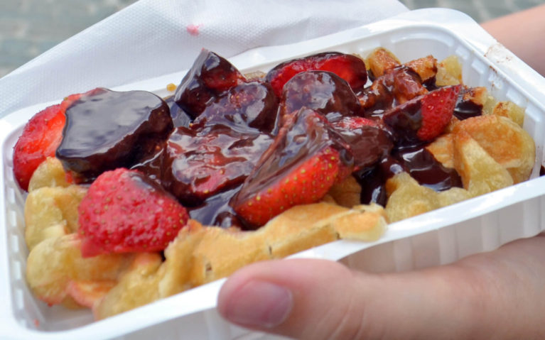 Belgian Waffle with Sliced Strawberries and Chocolate :: I've Been Bit! Travel Blog