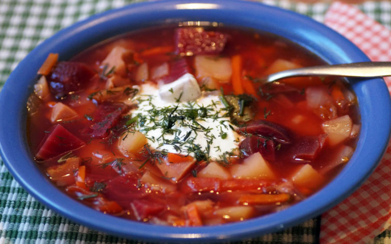 Bowl of Borscht with Sour Cream in Russia :: I've Been Bit! Travel Blog