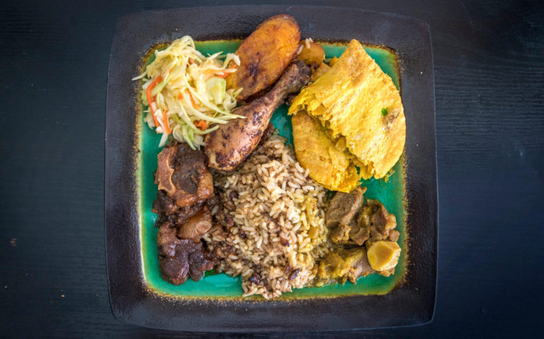 Plate of Take Out from Rainbow Caribbean Cuisine, a Downtown Kitchener Restaurant :: I've Been Bit! Travel Blog