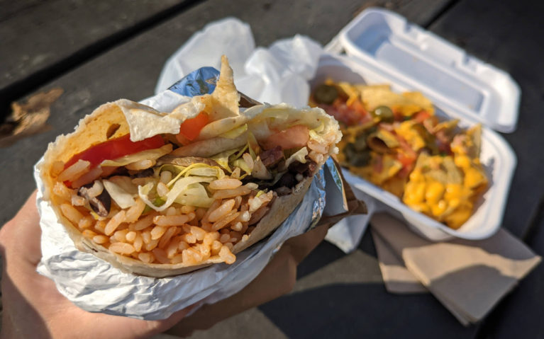 Close Up of the Loco Burrito with Nachos in the Background from the El Milagro Food Truck :: I've Been Bit! Travel Blog