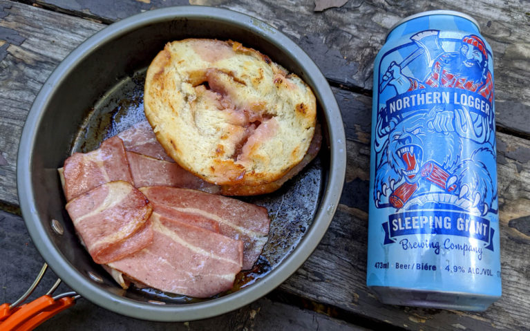 Turkey Bacon, Fried Persian Donut and a Can of Northern Logger Beer from Sleeping Giant Brewery :: I've Been Bit! Travel Blog
