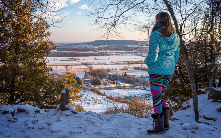 Lindsay Admiring the Golden Hour Colours from the Rattlesnake Point Lookout in Ontario :: I've Been Bit! Travel Blog