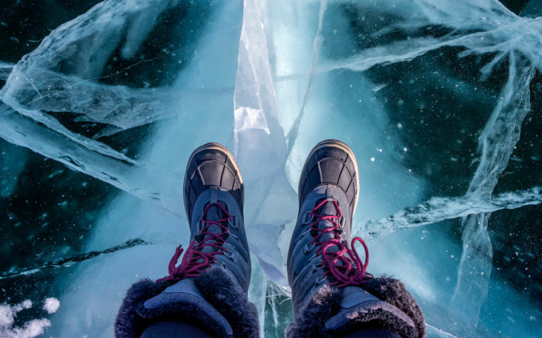 Close Up of Lindsay's Winter Hiking Boots :: I've Been Bit! Travel Blog