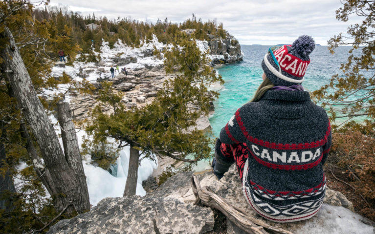 Lindsay Overlooking Georgian Bay at Bruce Peninsula National Park in Winter :: I've Been Bit! Travel Blog