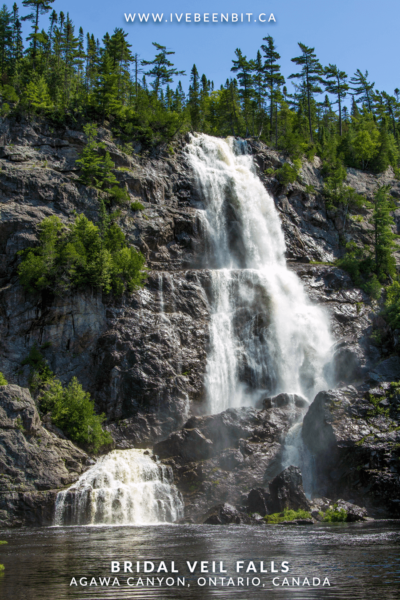 One of the most beautiful waterfalls around the world, Bridal Veil Falls in Agawa Canyon, Ontario, is only accessible by the Agawa Canyon Tour Train. Tackle this adventure and more with this amazing Northern Ontario itinerary! | Ontario Canada Travel Photography | IveBeenBit.ca | A Taste of Northern Ontario Road Trip | #Canada #Ontario #Waterfalls #Travel #TravelPhotos #TravelPhotography #AgawaCanyon