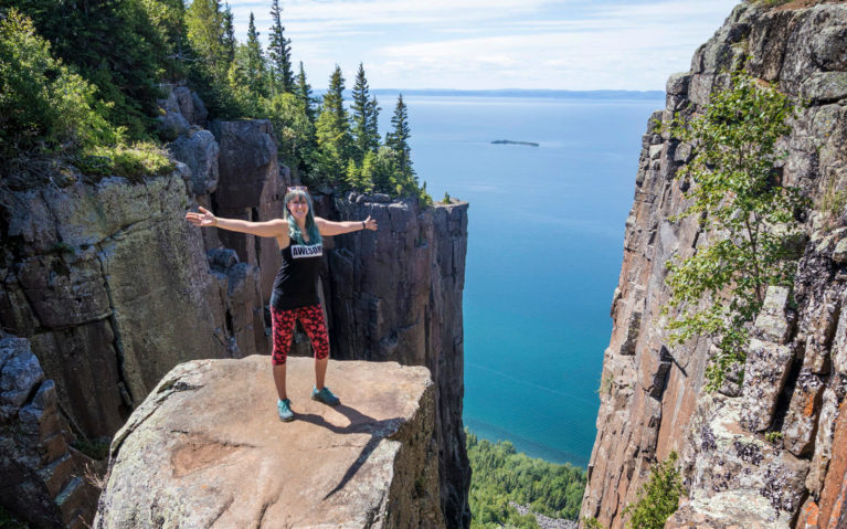 Lindsay standing at the Top of the Giant in Sleeping Giant Provincial Park :: I've Been Bit! Travel Blog