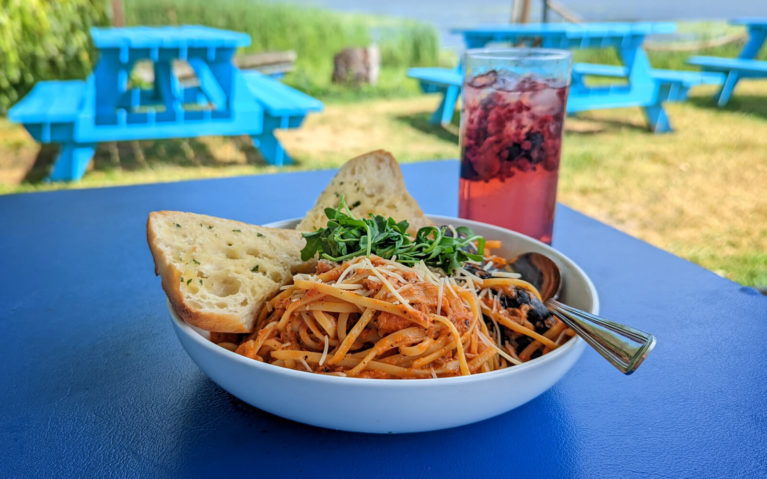 Seafood Linguine on the Patio of The Whistling Duck in Brighton :: I've Been Bit! Travel Blog