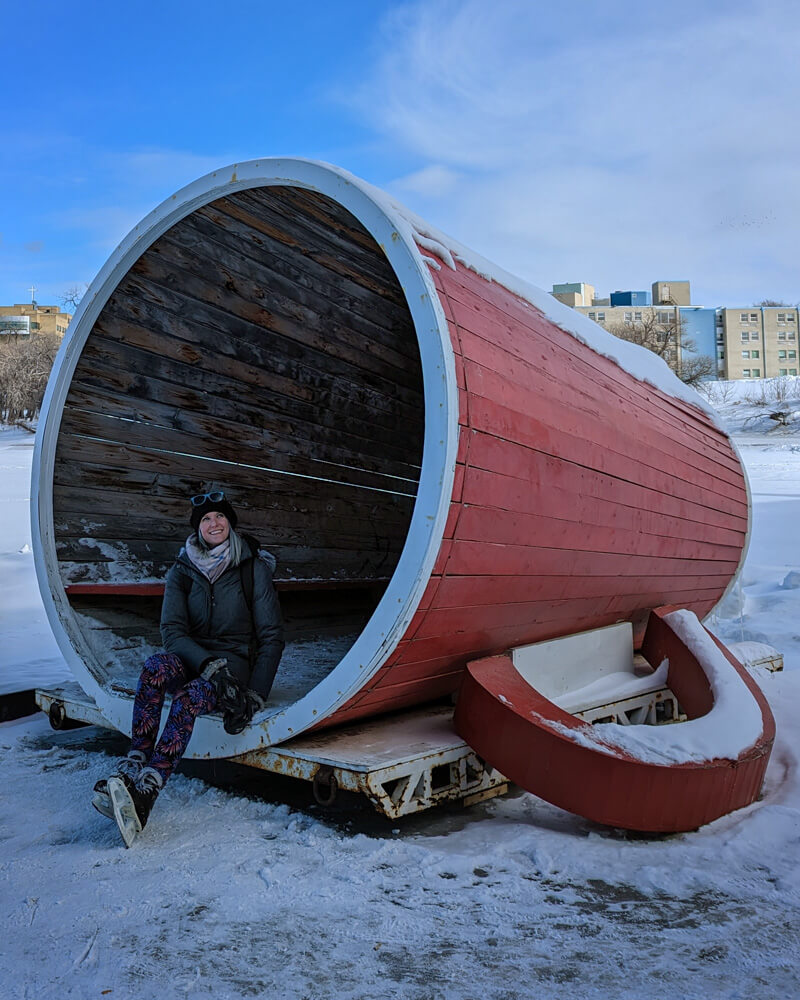 Lindsay Sitting in One of the Warming Huts in Winnipeg :: I've Been Bit! Travel Blog