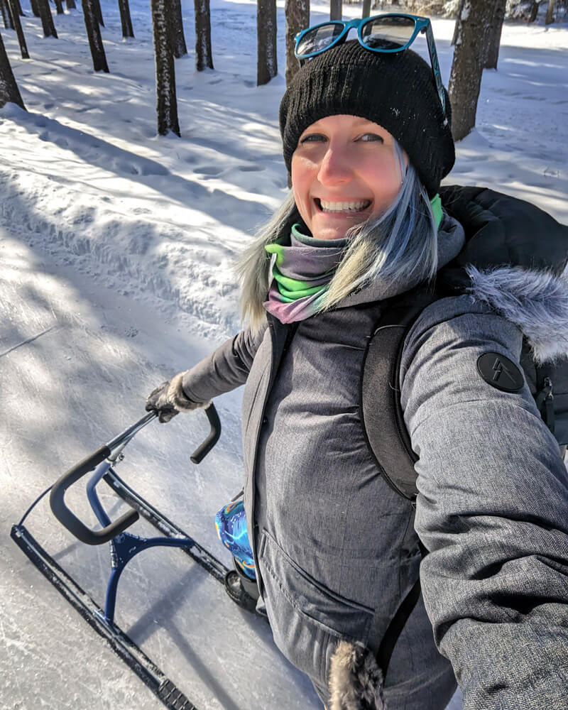 Selfie of Lindsay on the Kicksled in Riding Mountain National Park :: I've Been Bit! Travel Blog