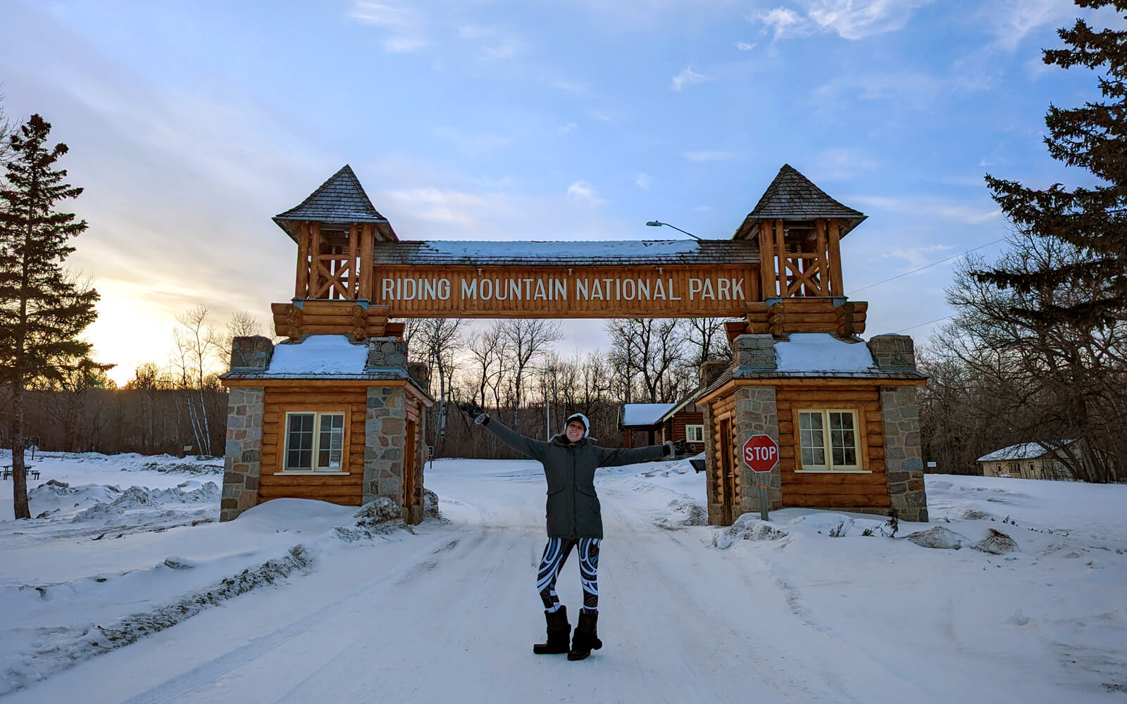 Lindsay with the Riding Mountain National Park East Gate :: I've Been Bit! Travel Blog