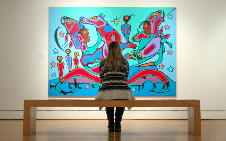 Lindsay Looking at a Norval Morrisseau at One of the Hamilton Art Galleries :: I've Been Bit! Travel Blog