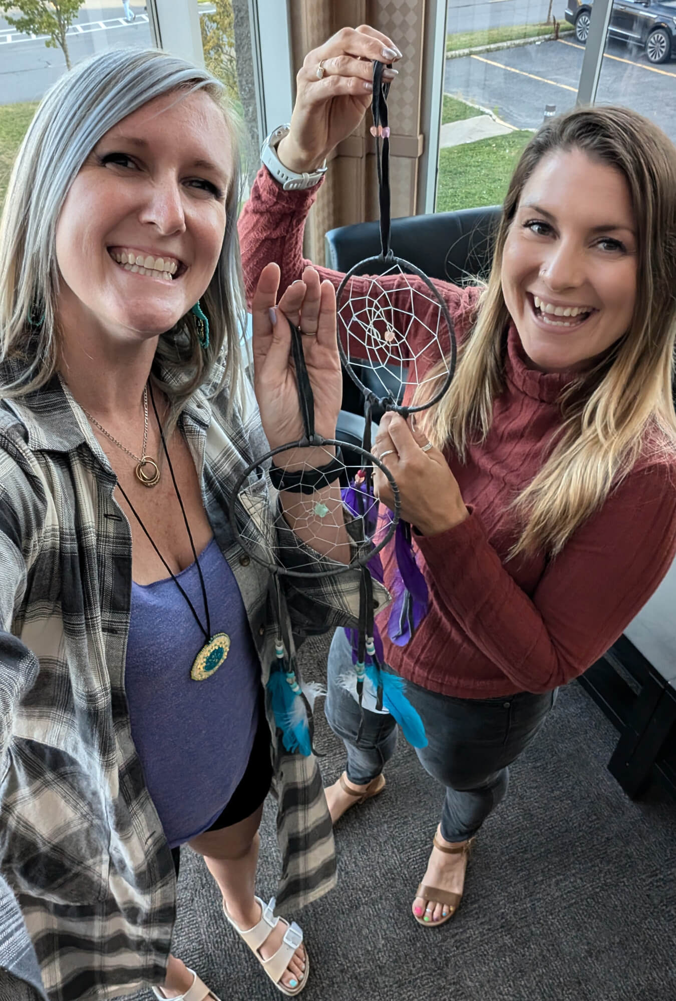 Lindz & Ashlyn Holding Their Finished Dreamcatchers :: I've Been Bit! Travel Blog